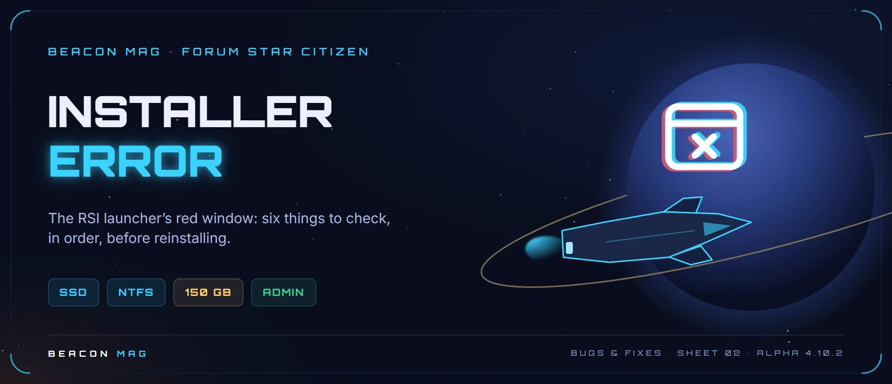 Beacon Mag banner: Launcher: the red “Installer Error” window