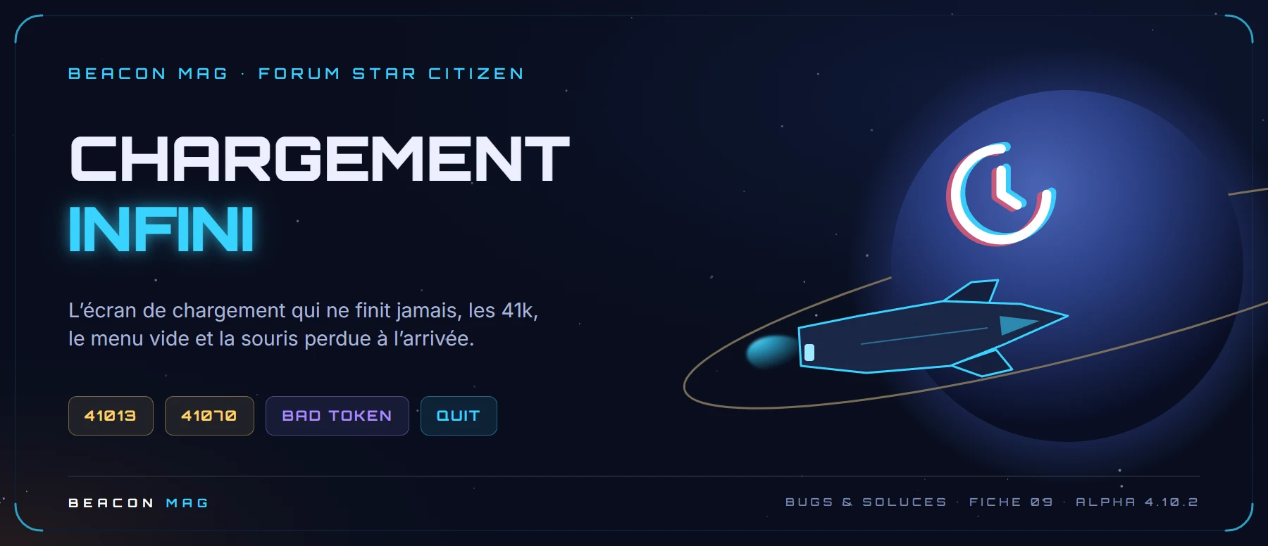 Bandeau Beacon Mag : Chargement infini, erreurs 41013 et 41070, menu « Select System » vide