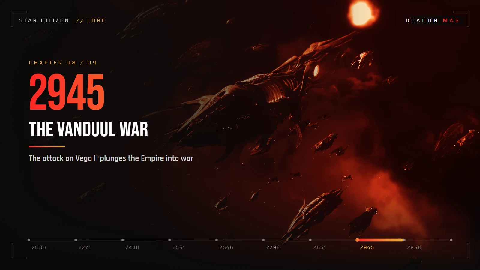 Illustration: Vanduul ships swoop down on a burning planet