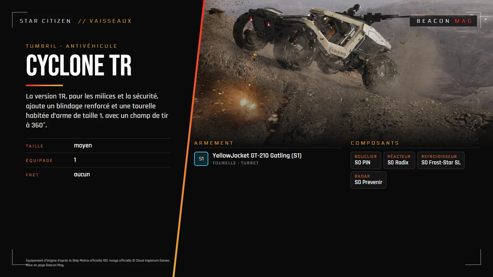 Équipement d’origine : Tumbril Cyclone TR